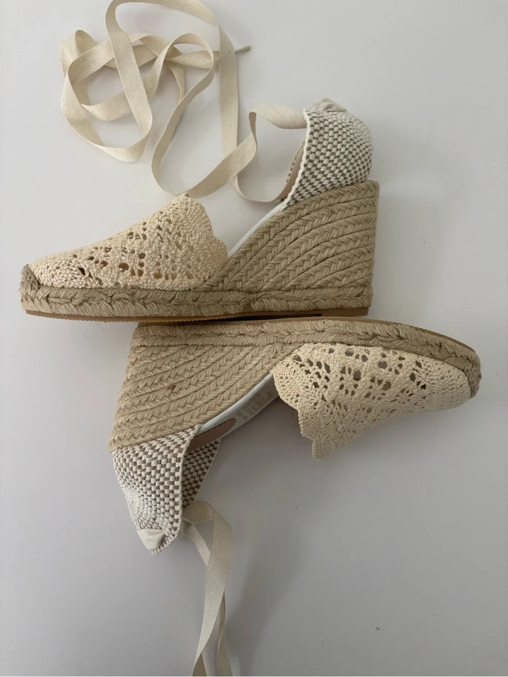 J.Crew Crochet Lace-Up Espadrille Wedges NWT Ivory Cottagecore Size 8